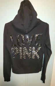 VICTORIA SECRET PINK ZEBRA SEQUIN BLING HOODIE Full Zip SWEATSHIRT M RARE Y2k - Picture 1 of 24