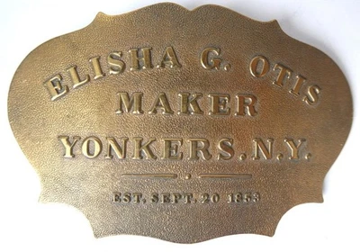 PLACA DE IDENTIFICACIÓN VINTAGE OTIS ELEVADOR "ELISHSA C. OTIS" YONKERS NY HEBILLA DE CINTURÓN DE LATÓN Foto 1 de 3