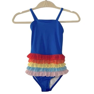 Hanna Andersson Sunblock Tulle One Piece Suit Girls 6/7 Blue Rainbow Tulle Skirt - Picture 1 of 13