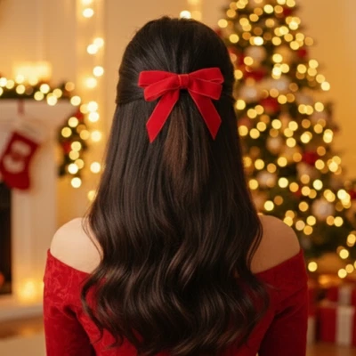 Lazos de pelo de terciopelo rojo para niñas mujeres 28 colores clips de cinta pasador moño Foto 1 de 4