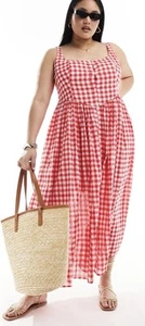 ASOS DESIGN Curve Voile Picnic Midi Sundress Red White Gingham Size 20 BNWT - Imagen 1 de 11