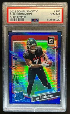2023 Donruss Optic Bijan Robinson Blue Hyper Prizm Rated Rookie #206 PSA 10 - Image 1 of 2