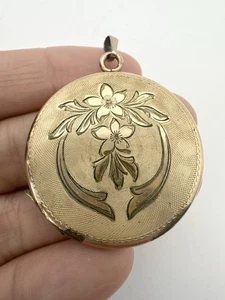 Vintage Gold Filled 2-Photo Locket Round Shaped Etched Floral Pendant Read - Picture 1 of 7