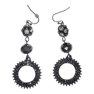 Orecchini pendenti a goccia - forma cerchio - nero e tono argento - orecchio traforato - Foto 1 di 7