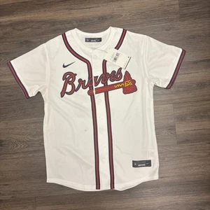 NWT Youth Nike MLB Atlanta Braves Ronald Acuña JR Jersey Size M 10/12 Home White - Picture 1 of 9