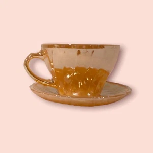 Anchor Hocking Fire King Pfirsich Glanzgeschirr Tasse und Untertasse Wirbel Vintage  - Bild 1 von 6