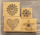 Stampin up Wood Mounted Stamps Polka Dot Punches Set Of 4 Heart Flower Star