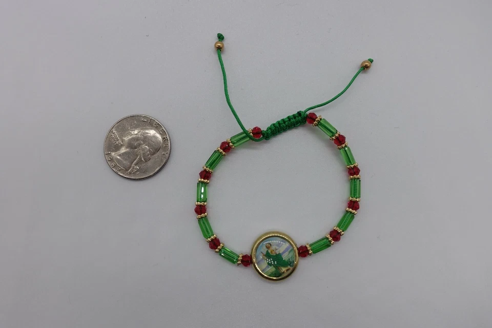 Pulseira St Jude medalhas exclusivas banhadas a ródio verde/vermelho  - Imagem 1 de 4