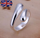 925 Sterling Silver PLT Adjustable Ring Teardrop Thumb Finger Band Ring UK