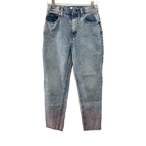 Gap Denim Girls Size 14 Mom Jeans High Rise Relaxed Fit Light Wash Pink Dip Dye - Picture 1 of 12