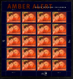 AMBER ALERT US 4031 HELPING RETURN ABDUCTED CHILDREN HOME SAFELY 39c STAMP SHEET - Imagen 1 de 2