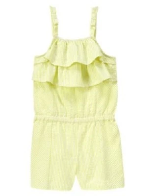 NWT Gymboree Bright And Beachy 4 Romper Green White Stripe Seersucker Ruffle Bow - Image 1 of 2