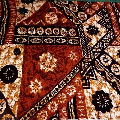 Hawaiian Print Cotton Fabric, Traditional Tapa, Lava Cloth, Black Brown & Ivory - Image 1 of 4