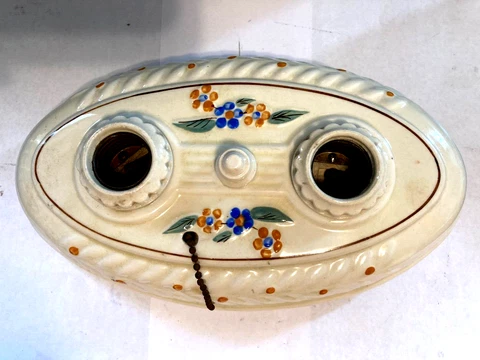 OLD ART DECO BATHROOM PAINTED PORCELAIN DOUBLE CEILING WALL SCONCE LIGHT FIXTURE Cover