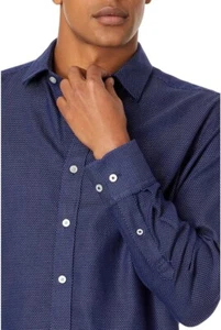 Camicia UNTUCKit Milo WF taglia media blu scuro a pois manica lunga con bottoni - Foto 1 di 12