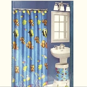 Tropical Fish Fabric Shower Curtain Colorful Coastal Blue Multicolor 70 … - Picture 1 of 5