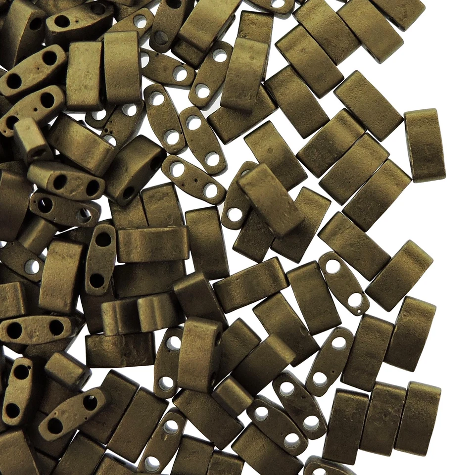 Miyuki Half Tila Beads 2-Hole Rectangle  2.3 x 5mm 7.8GM Matte Dk Brnz MBHT-2006 - Image 1 of 2