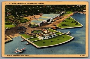 Postcard Miami FL c1938 Miami Terminal of Pan American Airways Pvt. Edward Myers - Bild 1 von 2