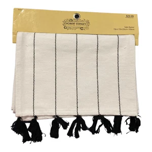 Robert Stanley Modern Farmhouse Schwarz Weiß Tischläufer Schwarze Quasten 13" x 72" - Bild 1 von 5