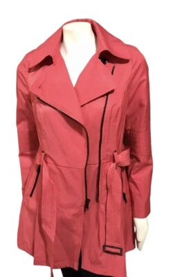 Women's Ladies Double Breasted BLACK RIVET Trench Coat Deep Pink size M NWOT - Image 1 of 4
