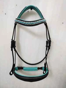 Leather Comfort Bridle With turquoise Color Stone & Padding Dressage Bridle. - Picture 1 of 6