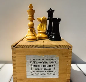 VINTAGE LARDY E.S. LOWE CHESS SET WITH BOX 3 7/8" KING TOURNAMENT CHESSMEN - Picture 1 of 17