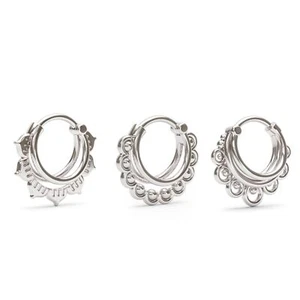 Sterling Silver Mandala Septum Hoops Set of 3 Piercing Jewelry Rare Gift For Her - Picture 1 of 8