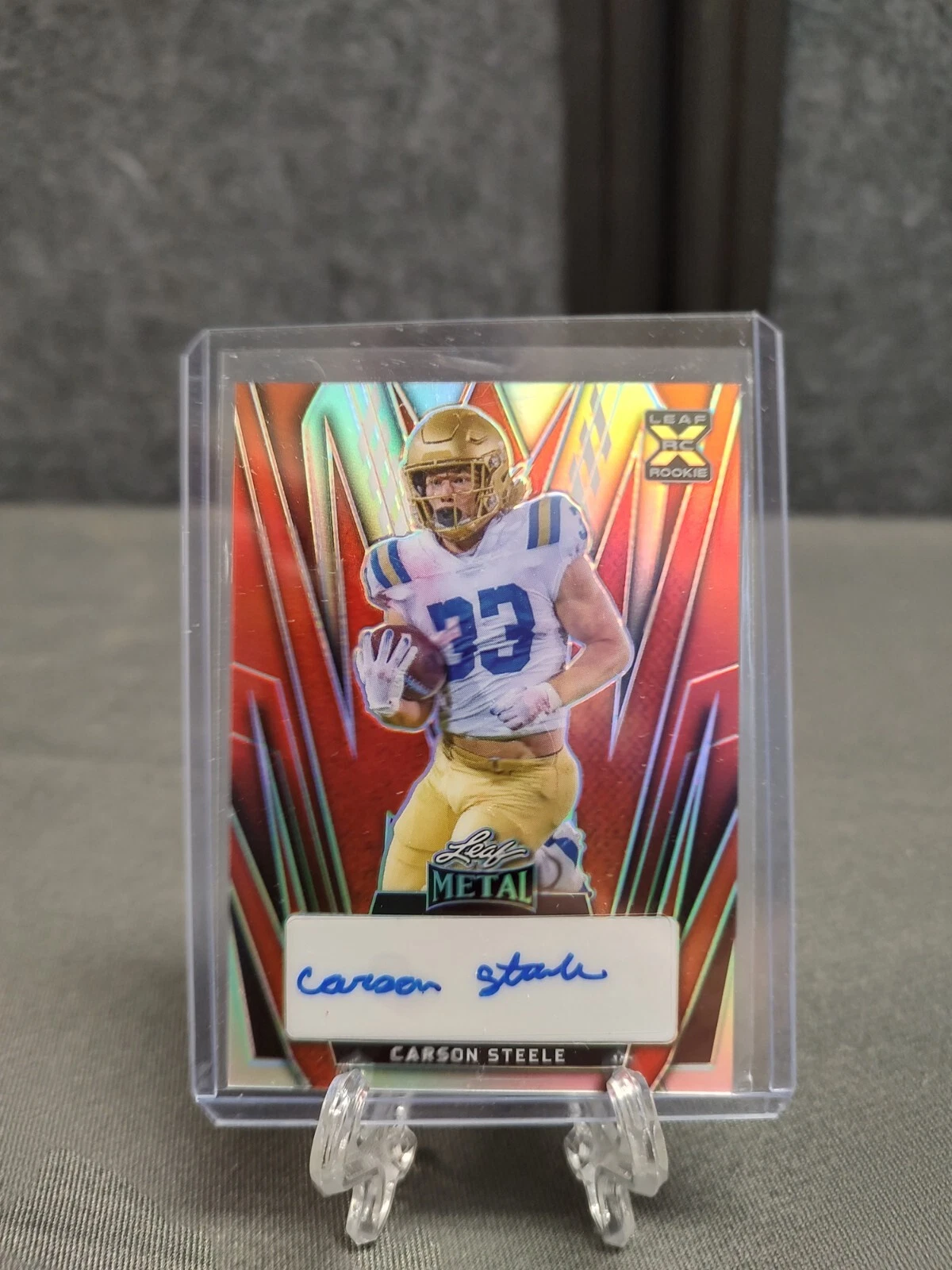 2024 Leaf Metal Football, CARSON STEELE, ORANGE PULSAR AUTOGRAPH, #3/4, #BA-CS1