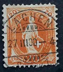 1900 Switzerland 20c orange Helvetia stamp Lachen cds - Bild 1 von 2