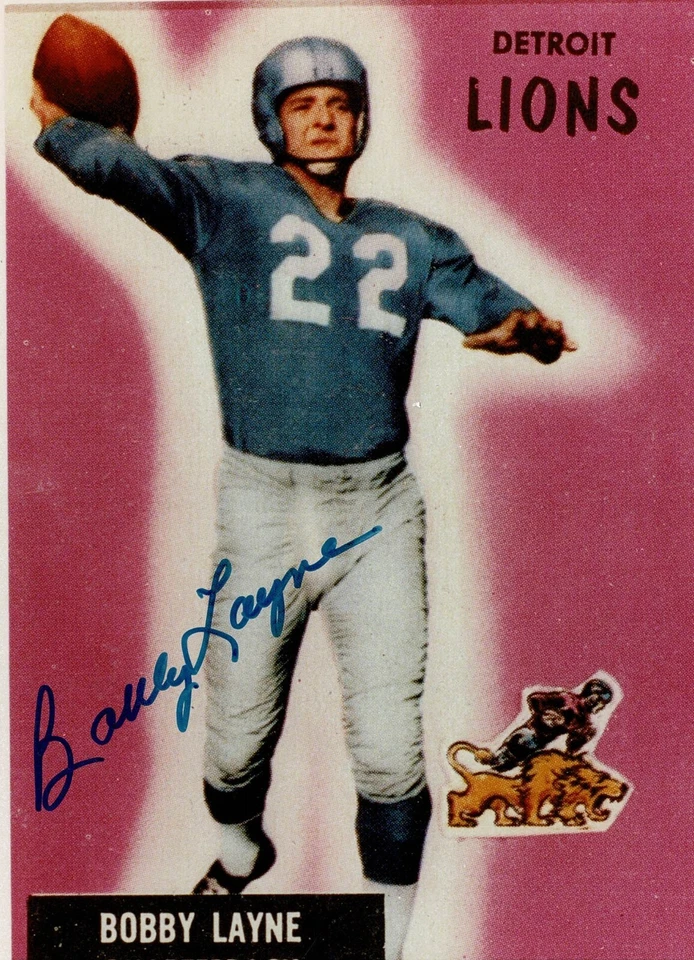 Foto de fútbol americano firmada por Detroit Lions, Bobby Layne con autenticación Beckett Foto 1 de 3
