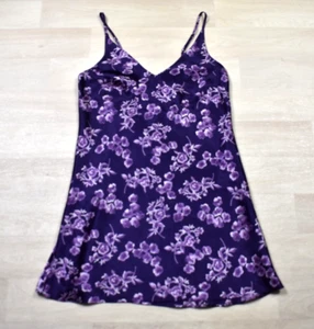 90s Satin & Beaux Purple Floral Satin Shortie Nightgown Slip Dress Medium Vintage - Bild 1 von 5