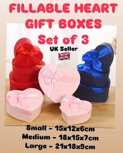 HERZ BEFÜLLBARE GESCHENKBOXEN - 3ER SET GRÖßEN - GESCHENKE/HOCHZEIT/ANLÄSSE/PARTY - Bild 1 von 2