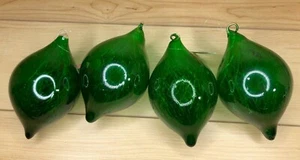 High Quality Glass Green Ornament 4.5" with Tinsel Teardrop Set of 4 - Picture 1 of 5