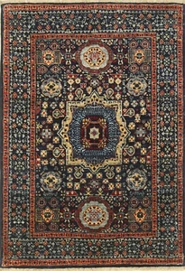 3 x 4 ft Navy Blue Mamluk Afghan Hand Knotted Wool Medallion Small Area Rug - Picture 1 of 16