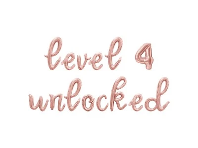 LEVEL 4 UNLOCKED Cursive Letter Balloon Banner - 4th Birthday Party Decorations - Image 1 of 4
