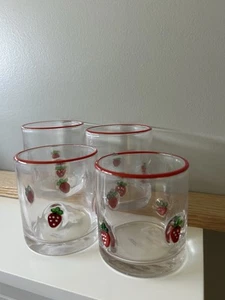 New! Anthropologie Dupe! Lot of (4) Red Strawberry Icon Lowball Glasses - Viral - Picture 1 of 2