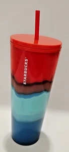 Starbucks Summer 2021 Color Wave Red Aqua Blue 24oz Venti Cold Cup Tumbler - Bild 1 von 5