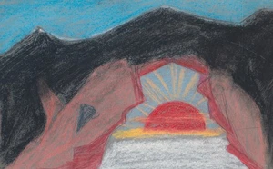 Art Deco abstrakt Sonnenuntergang unisgniert Unikat Pastell 1929 - Picture 1 of 3