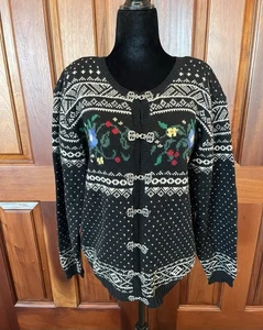 Talbots Fair Isle Nordic Clasp Flower Celtic Holiday Sweater M Vintage Wool - Picture 1 of 9