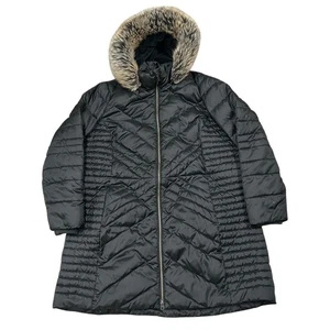 Lands End Parka Jacke Damen 1X 16W-18W schwarz Fellbesatz Kapuze Puffer Mantel - Bild 1 von 9