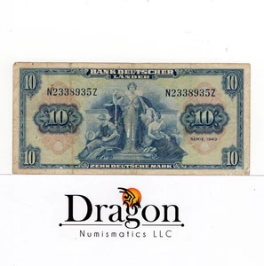 West German 10 Mark Note 1949, Mark Bank deutscher Länder - 2. Series CIRCULATED - Picture 1 of 2