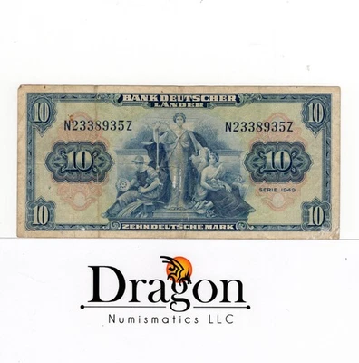 West German 10 Mark Note 1949, Mark Bank deutscher Länder - 2. Series CIRCULATED - Image 1 of 2