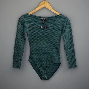 Vintage Miss Juli Body Oberteil Turnanzug grün Langarm Strukturnähte - Gr. M - Bild 1 von 12