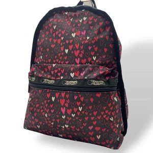 Lesportsac Black Nylon Backpack A4 Size Heart Design - Authentic - Picture 1 of 10