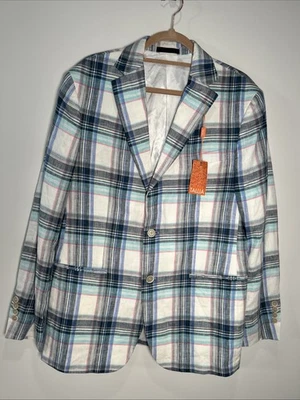 Abrigo Blazer Chaqueta Deportivo Tallia Para Hombre Talla 40R Lino Blanco Azul A Cuadros Nuevo con Etiquetas Foto 1 de 4