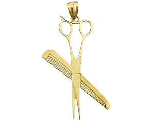 Colgante de tijeras y peine de peluquero de oro de 14K - Imagen 1 de 6