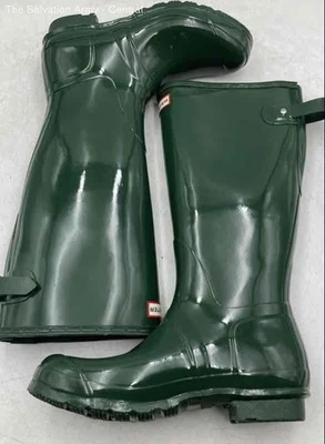 Botas de lluvia Hunter para mujer verdes punta redonda impermeables hasta la rodilla talla US 11 Foto 1 de 4