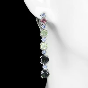 925 Sterling Silver Earrings Round Tourmaline 5mm Tanzanite Gemstone Jewelry - Picture 1 of 13