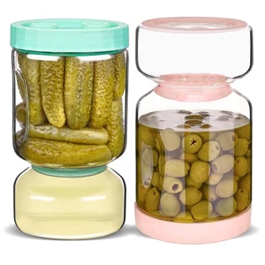 Glass Pickle Jar with Strainer Flip, 2 Pack Pickle Container Olive Hourglass ... - Picture 1 of 9