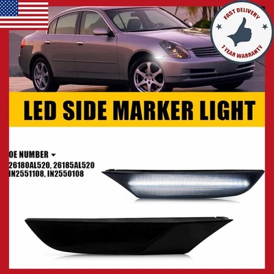 for 2004-06 Infiniti G35 Sedan X Base 4D Front White LED Side Marker Light Smoke Foto 1 de 4